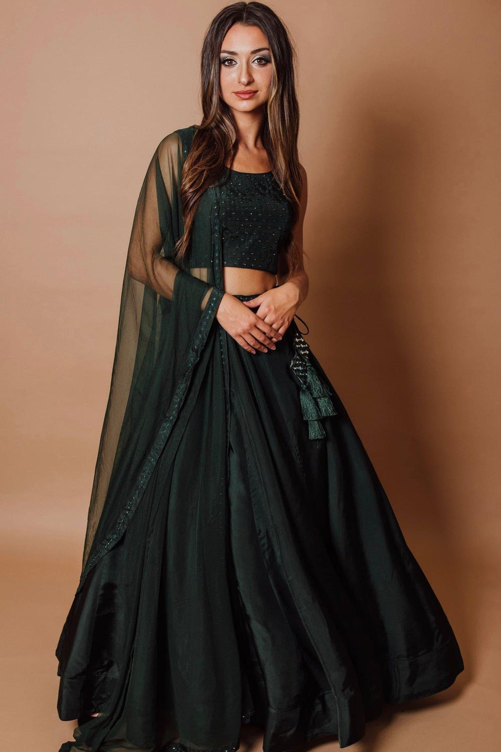 Green Embroidered Lehenga Choli Set-[comfort-first-design]-[lightweight]-Raas