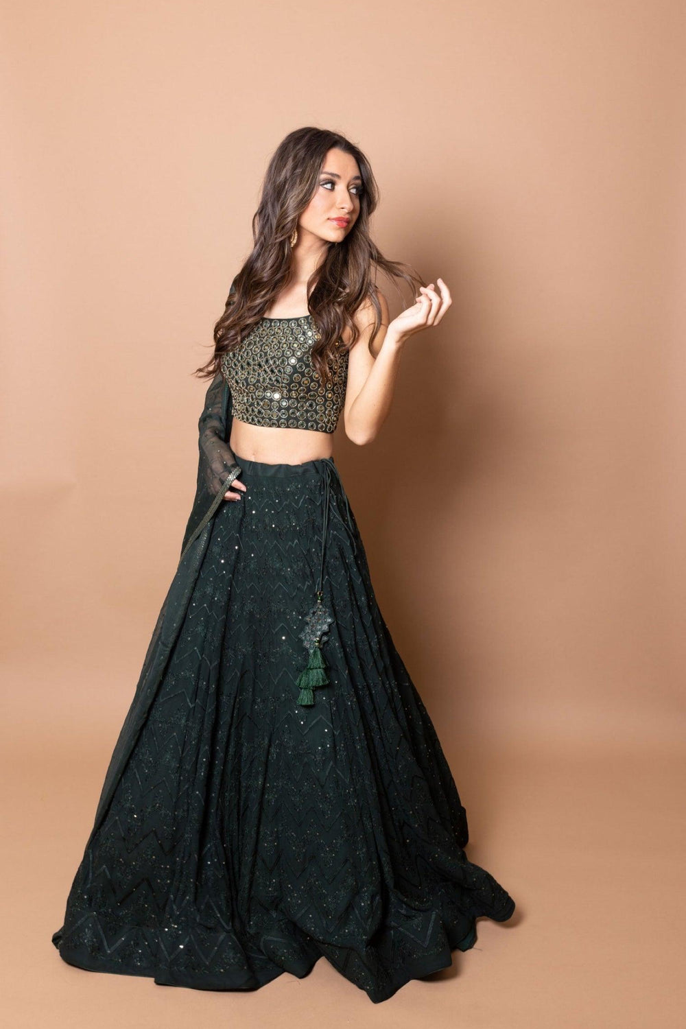 Green Georgette Lehenga Choli with Heavy Hand Embroidered blouse-[comfort-first-design]-[lightweight]-Raas