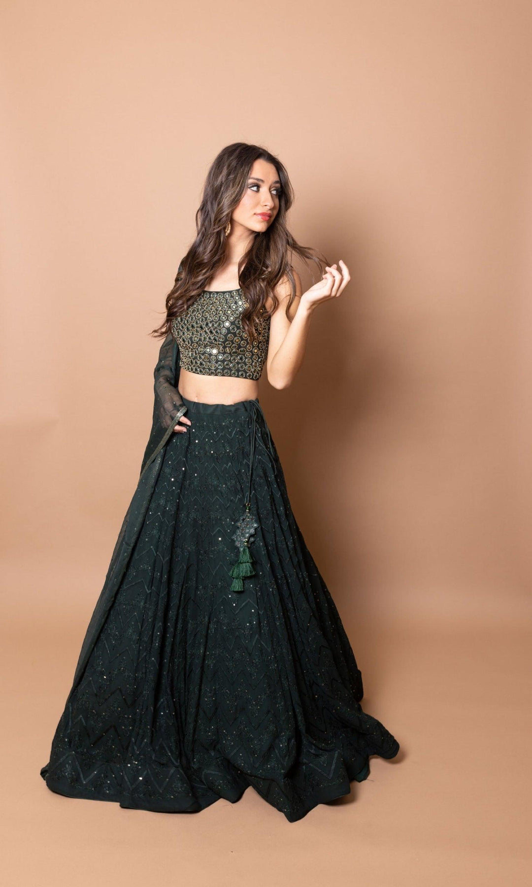Green Georgette Lehenga Choli with Heavy Hand Embroidered blouse-[comfort-first-design]-[lightweight]-Raas