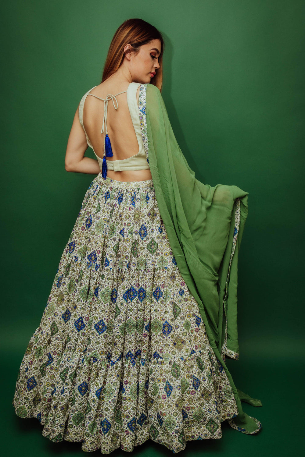 Green Sequin Print Lehenga Choli Set CHANIYA CHOLI RAAS