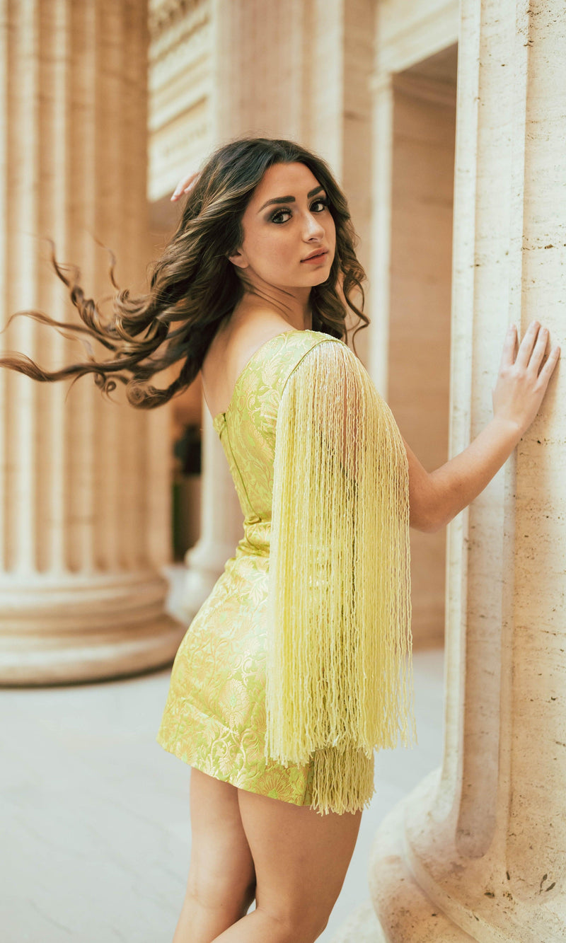 Green Banarasi Silk Short Dress: Modern Indian Elegance