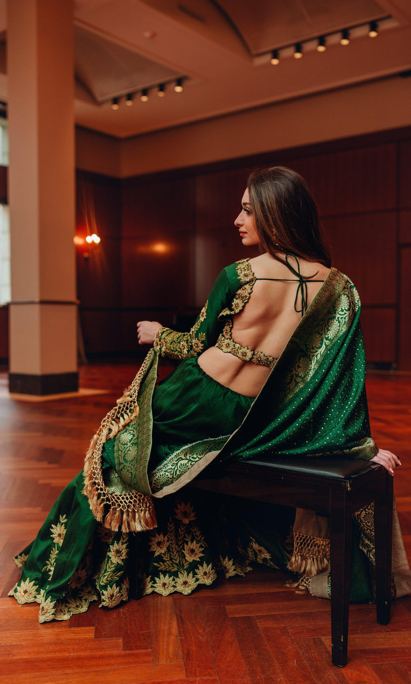 Green Silk Lehenga Choli with Heavy Embroidery-[comfort-first-design]-[lightweight]-Raas