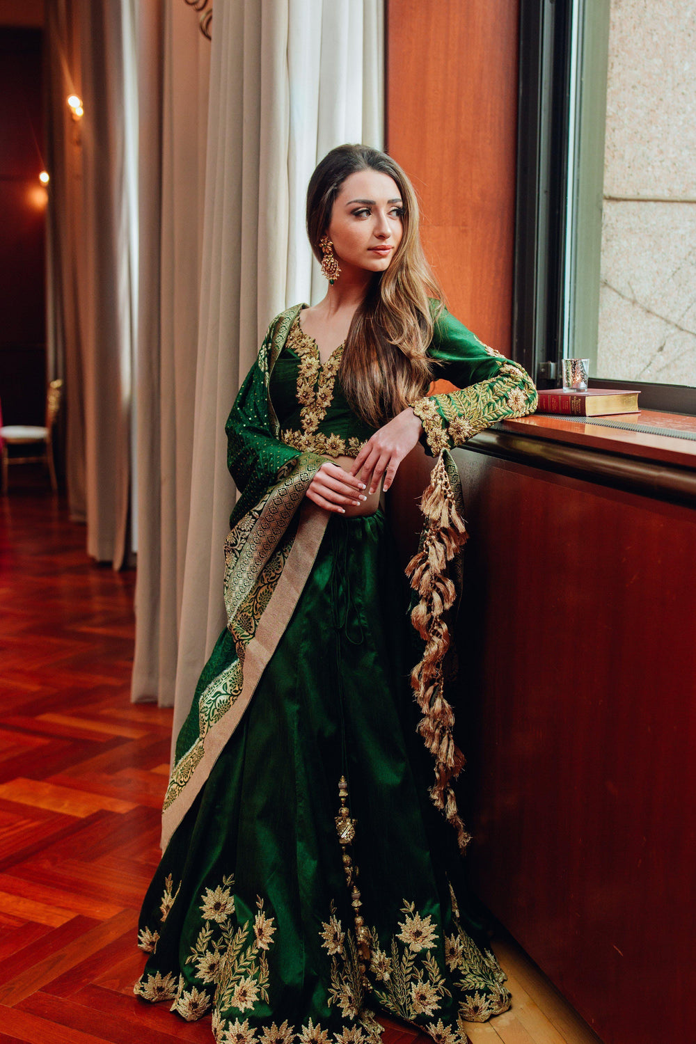 Green Silk Lehenga Choli with Heavy Embroidery-[comfort-first-design]-[lightweight]-Raas