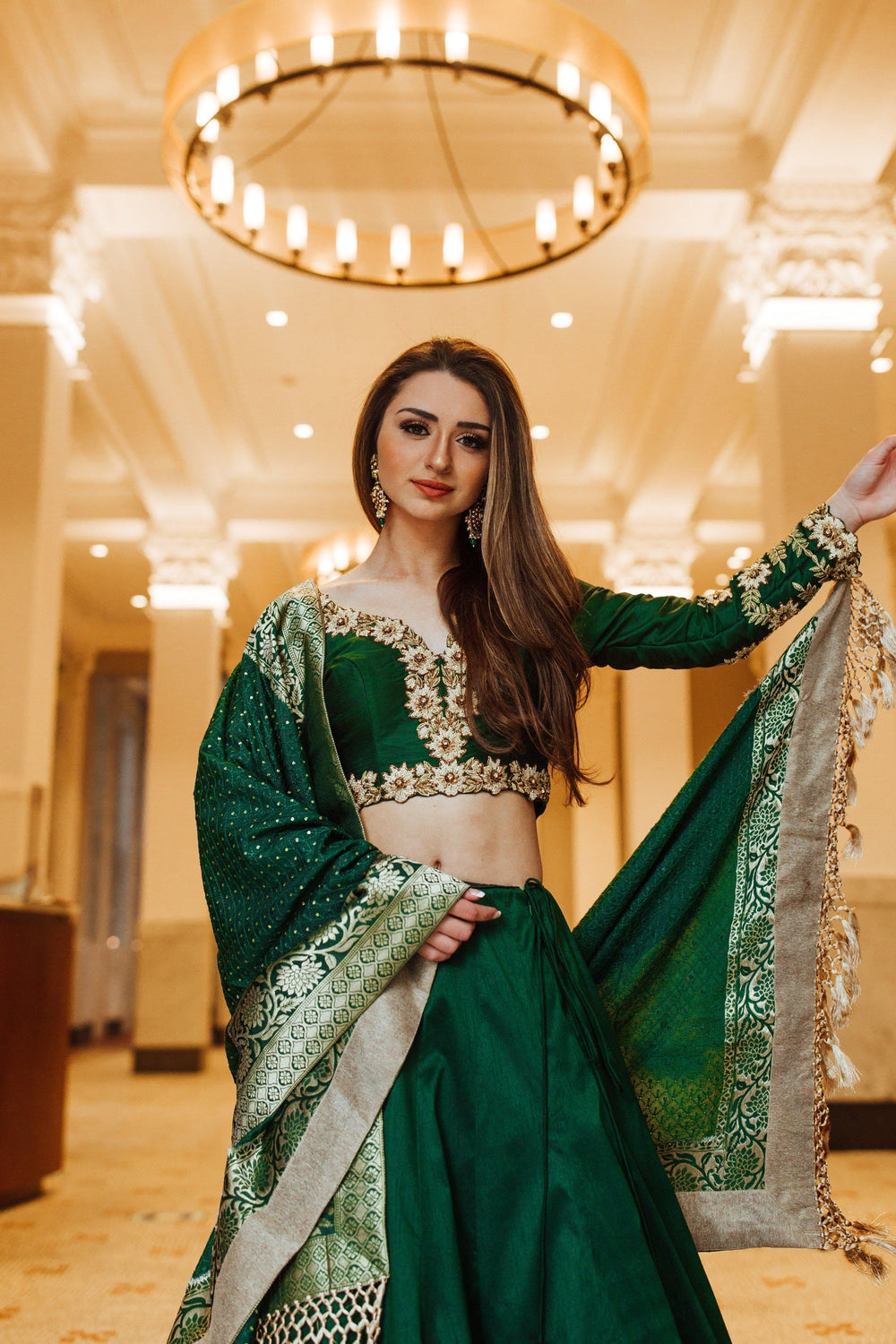 Green Silk Lehenga Choli with Heavy Embroidery-[comfort-first-design]-[lightweight]-Raas
