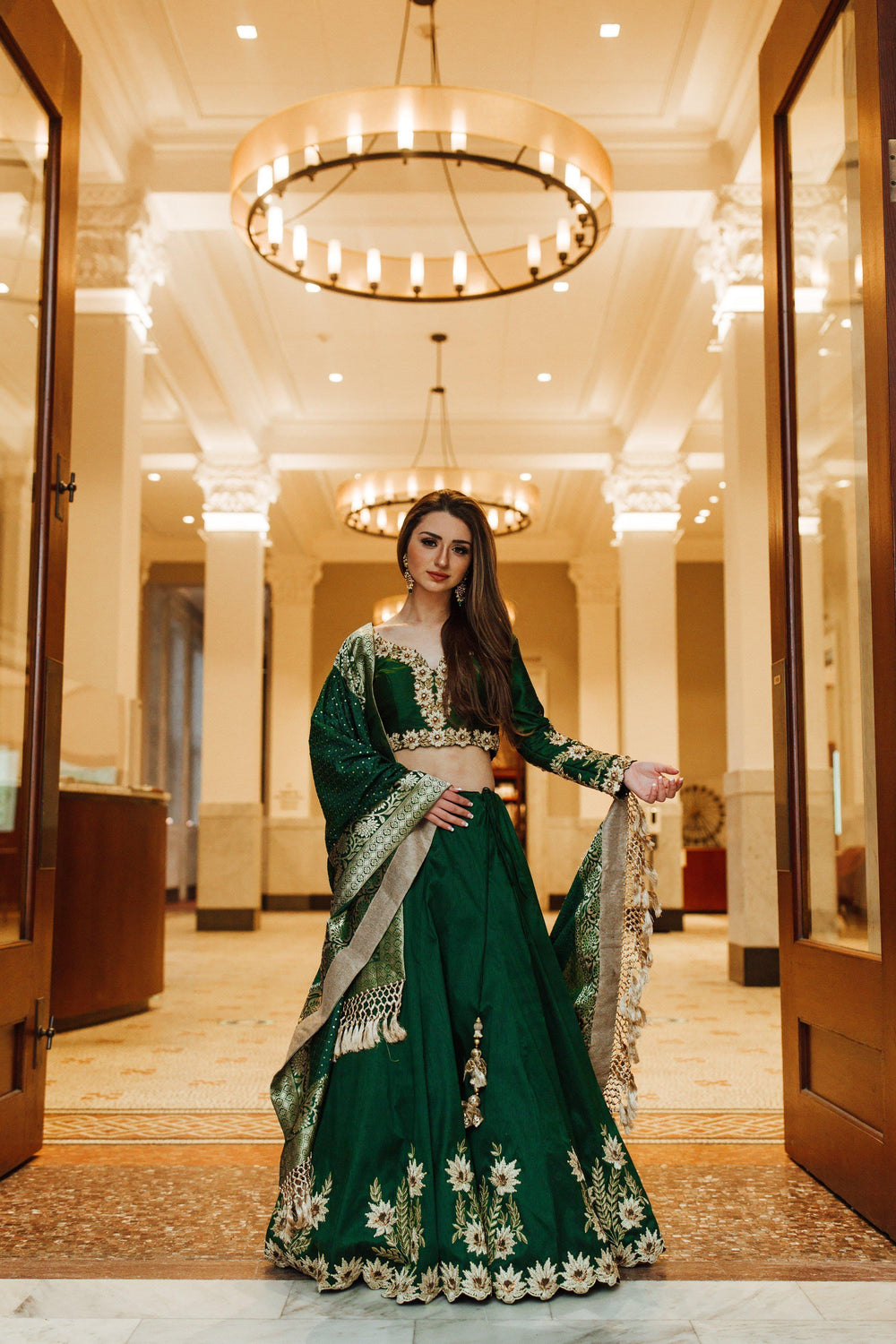 Green Silk Lehenga Choli with Heavy Embroidery-[comfort-first-design]-[lightweight]-Raas