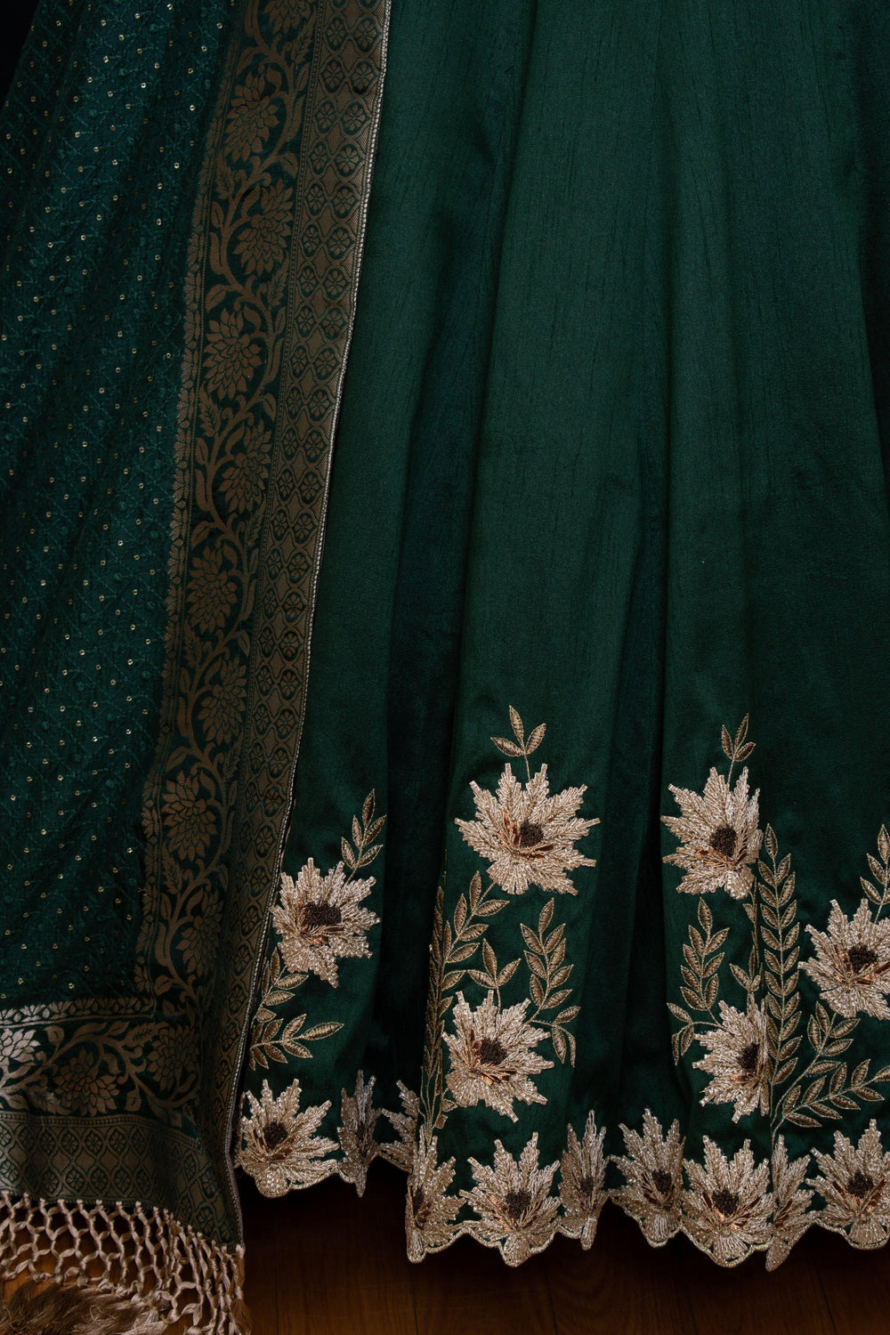 Green Silk Lehenga Choli with Heavy Embroidery-[comfort-first-design]-[lightweight]-Raas