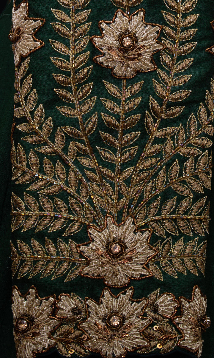 Green Silk Lehenga Choli with Heavy Embroidery-Raas USA