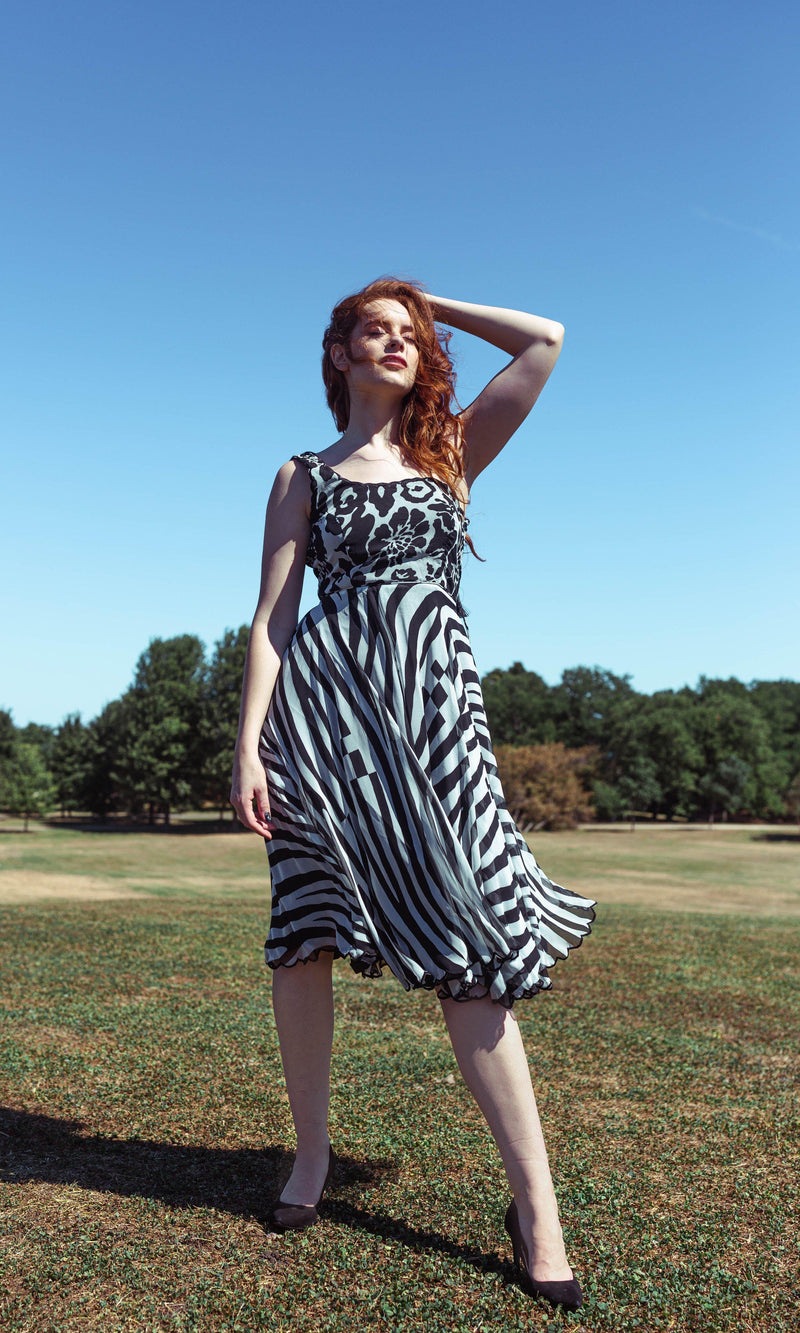 Grey Midi Dress with Black Prints dresses RAAS