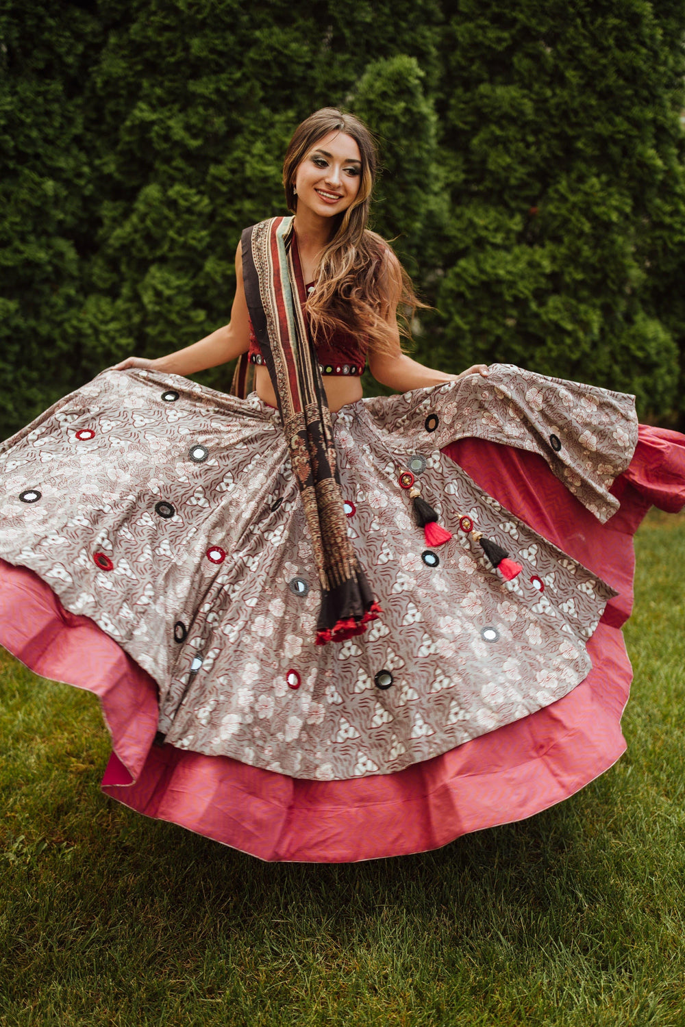 Hand Embroidered Multicolor Chaniya Choli Set-[mirror work]-Raas