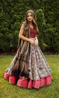 Hand Embroidered Multicolor Chaniya Choli Set-[mirror work]-Raas