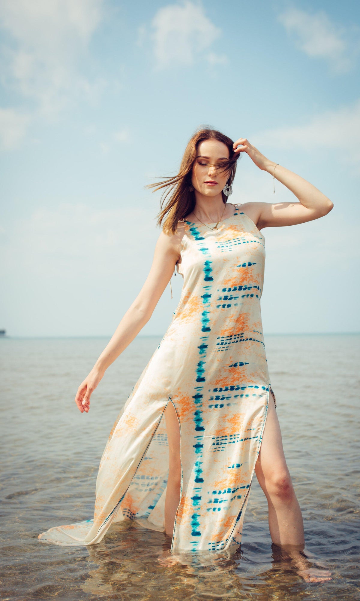 creamy greek dressing Long Dress with Double Slit: Artistic Modal Satin Gown