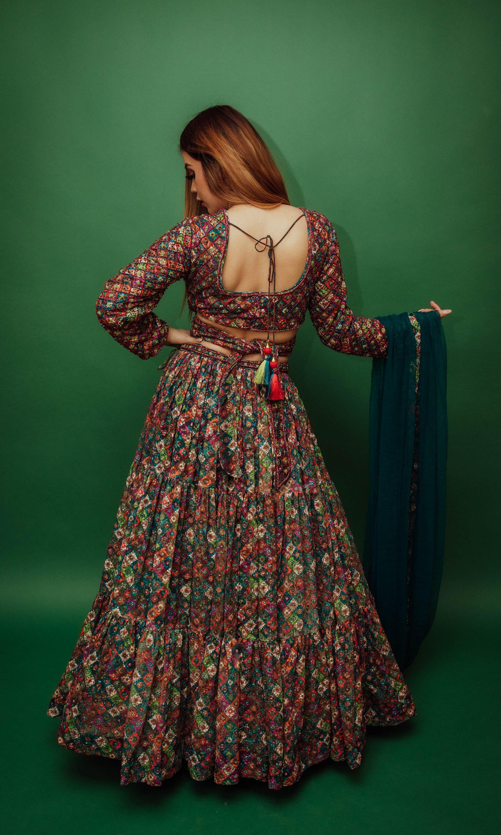 long sleeve lehenga dress Long Sleeve Multicolor Sequin Lehenga: Premium USA Design
