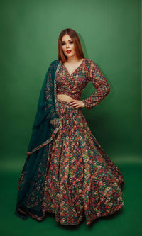 Long Sleeve Multicolor Sequin Lehenga-[mehendi outfit]-Raas