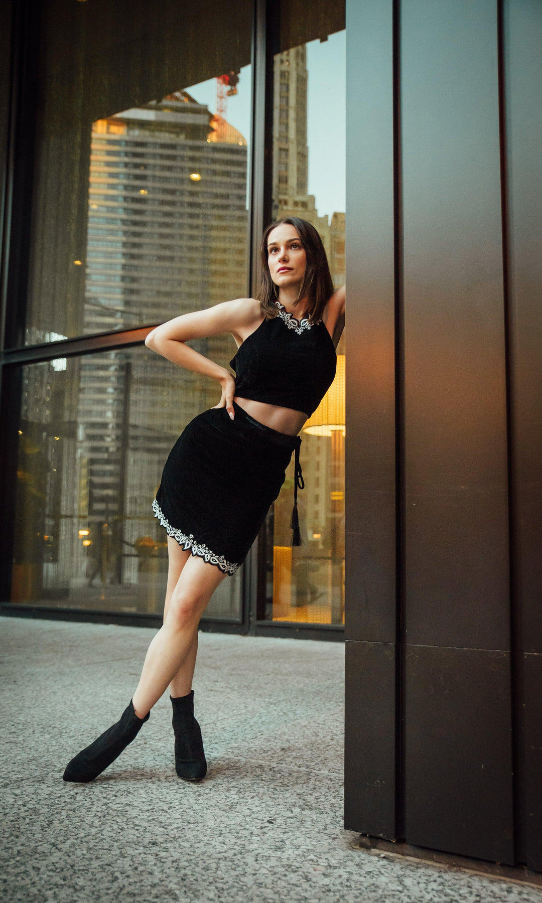 Luna Embroidered Black Two Piece Set-Raas USA