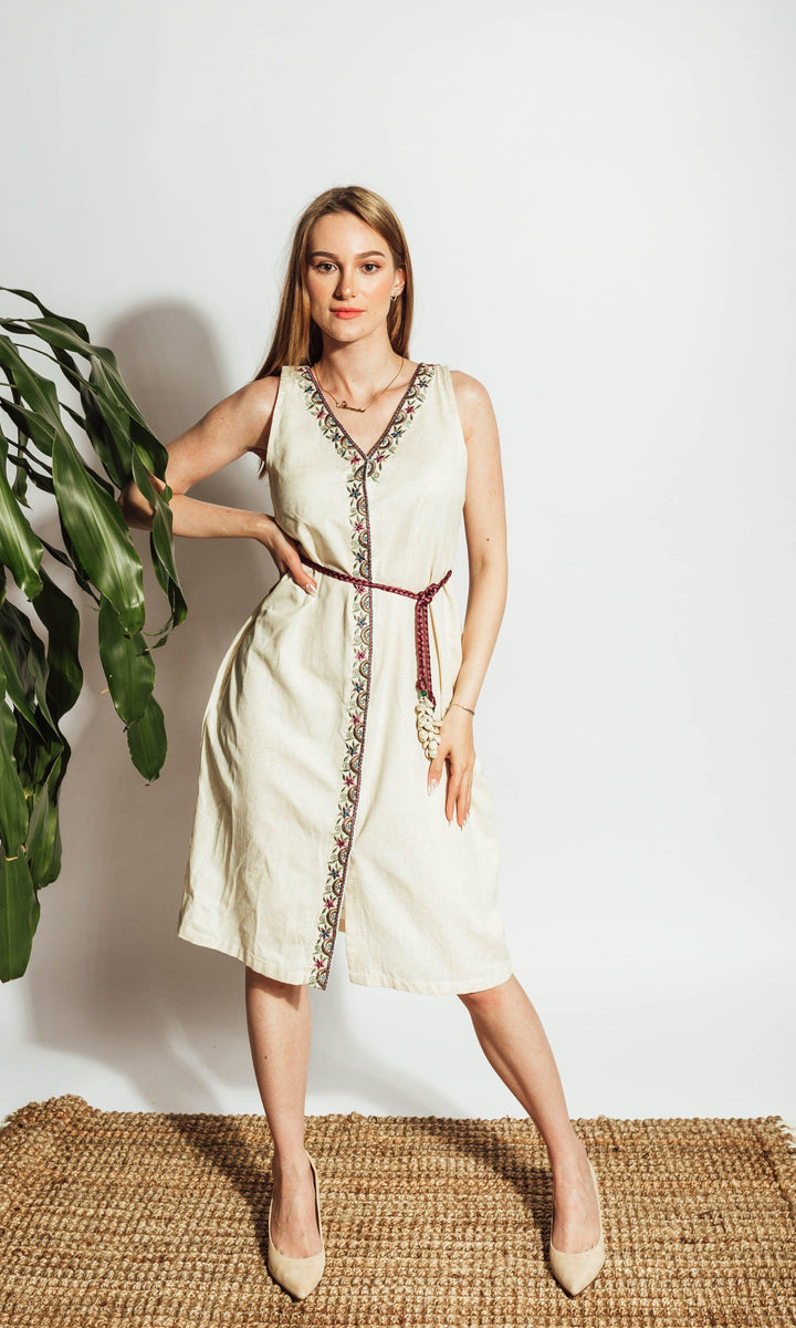 Midi Dress with Embroidered Belt dresses RAAS