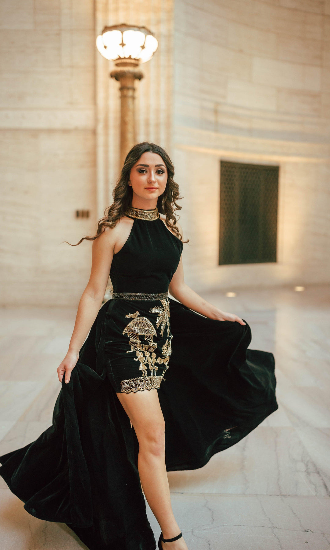 Mini Black Dress with Varli Hand Embroidery-Raas USA