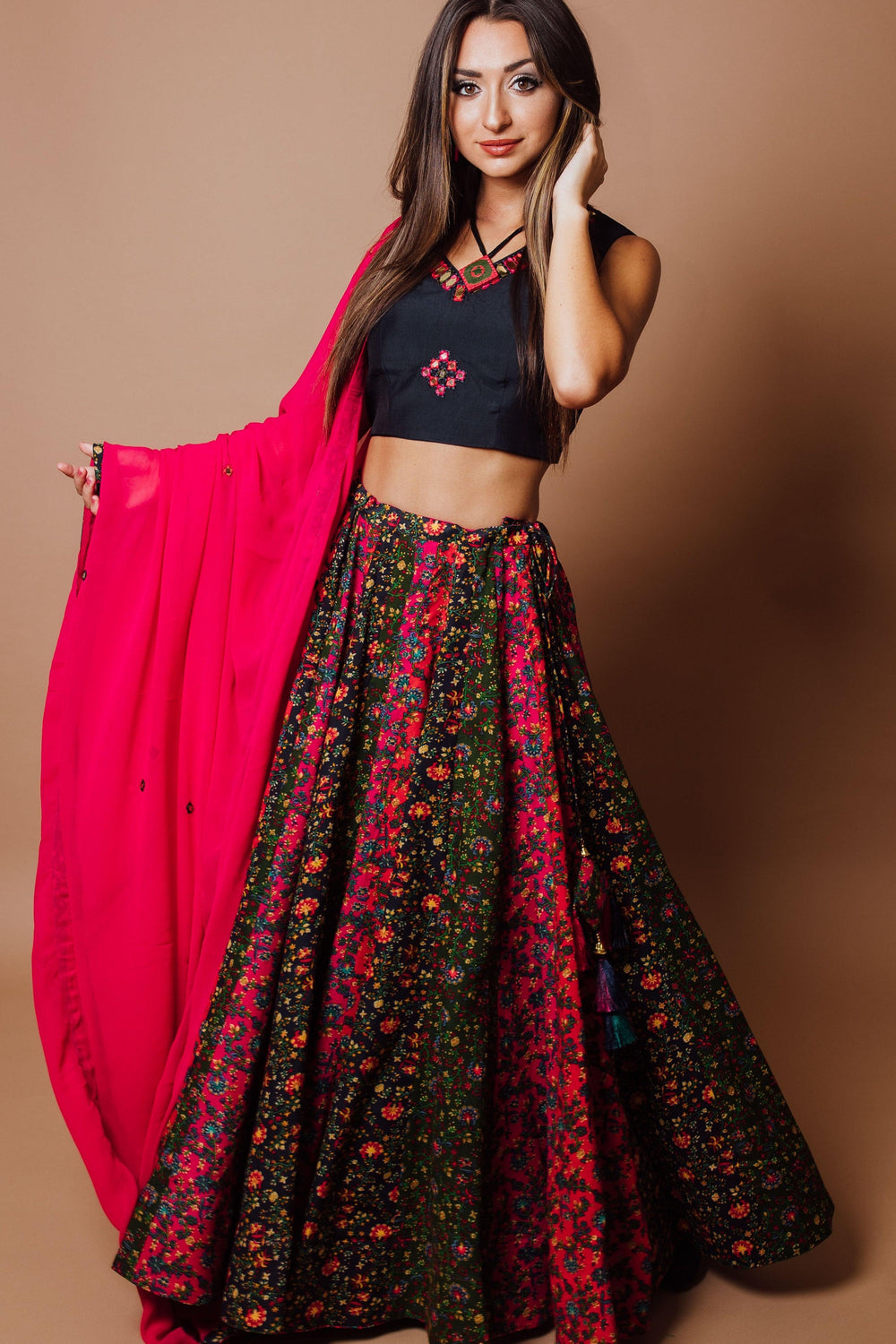 Multi Color Chaniya Choli Set-[mirror work]-Raas