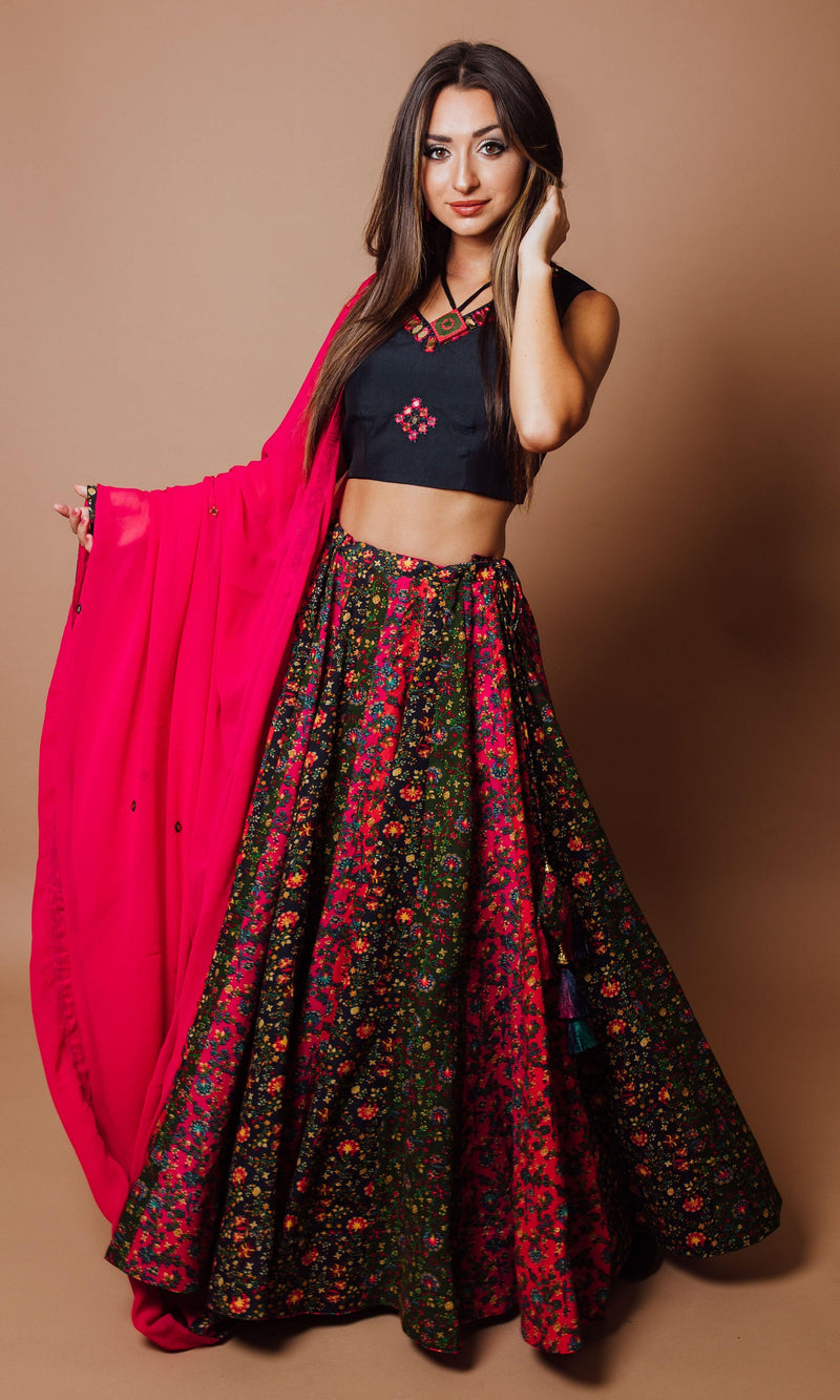 Multi Color Chaniya Choli Set-[mirror work]-Raas