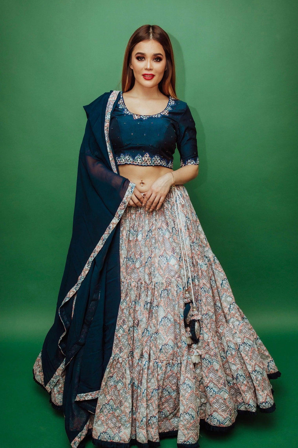 Multicolor Sequins Lehenga Set-[mirror work]-Raas
