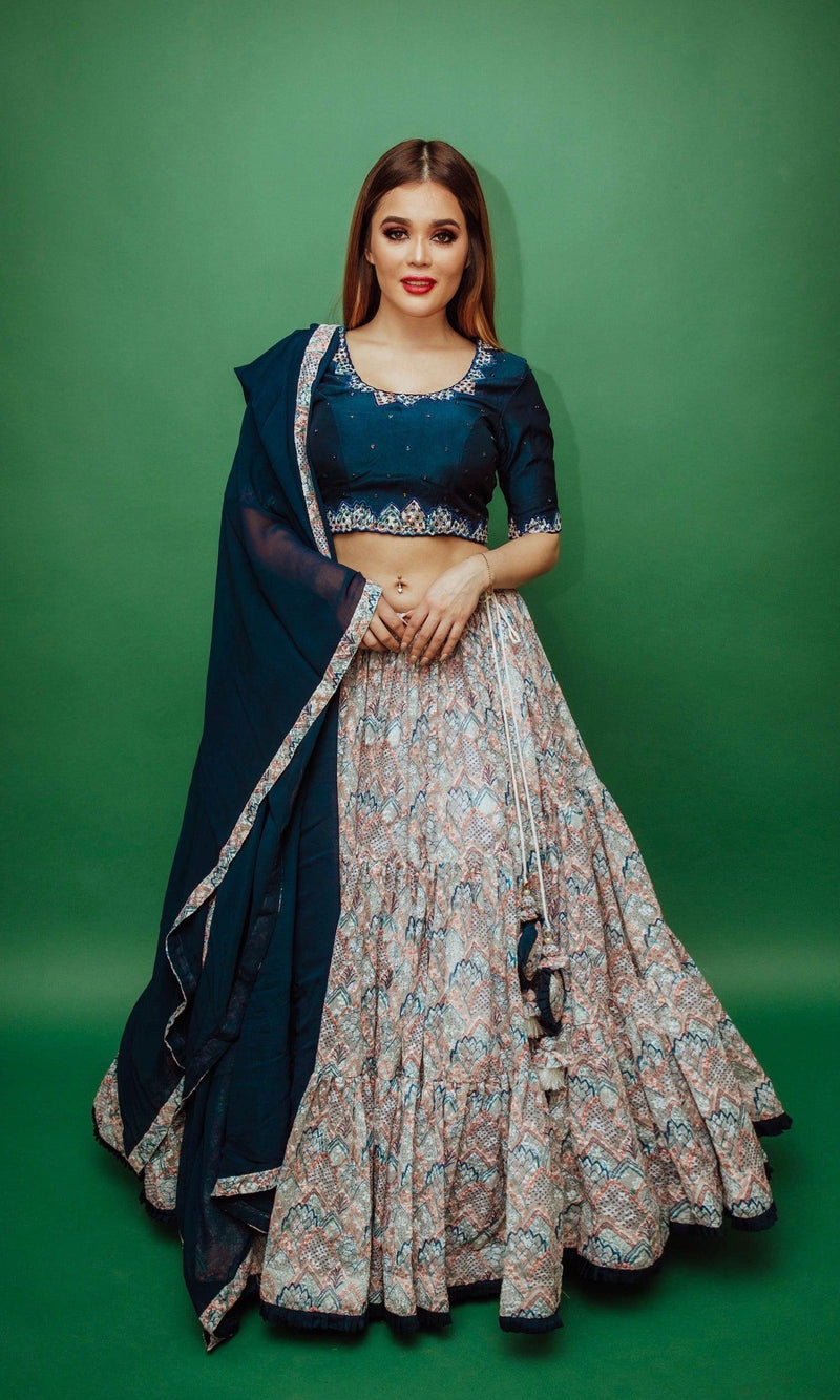 Multicolor Sequins Lehenga Set-[mirror work]-Raas