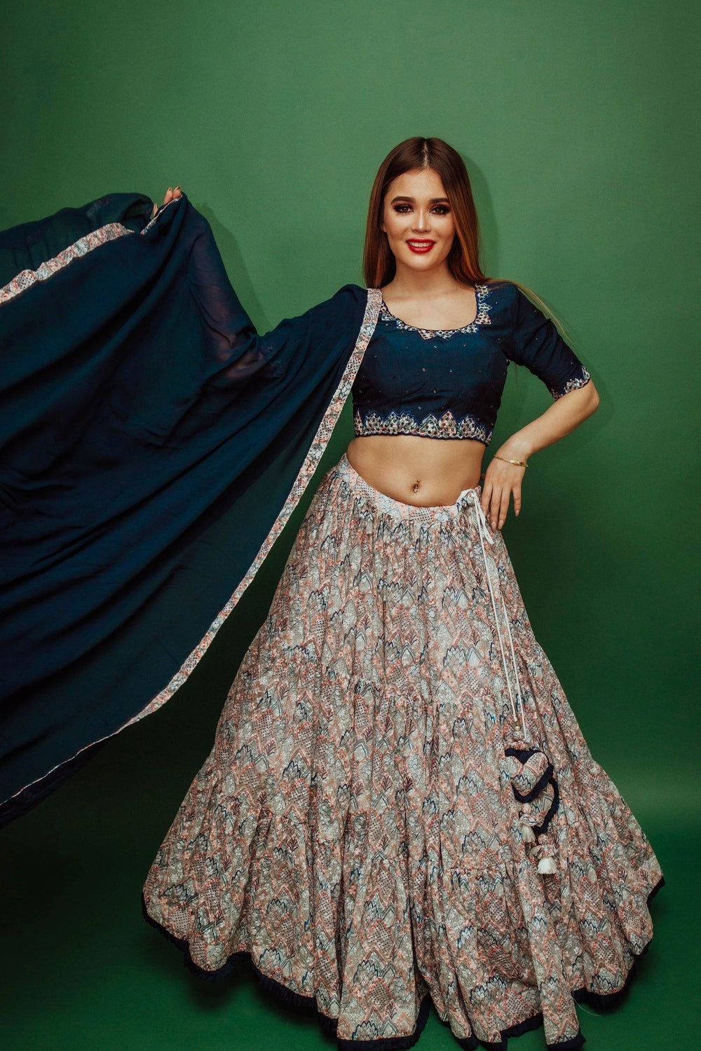 Multicolor Sequins Lehenga Set-[mirror work]-Raas
