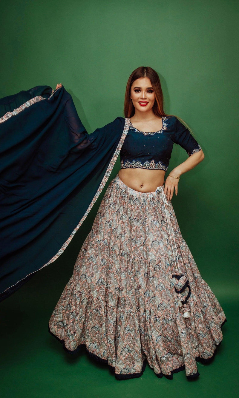 Multicolor Sequins Lehenga Set-[mirror work]-Raas