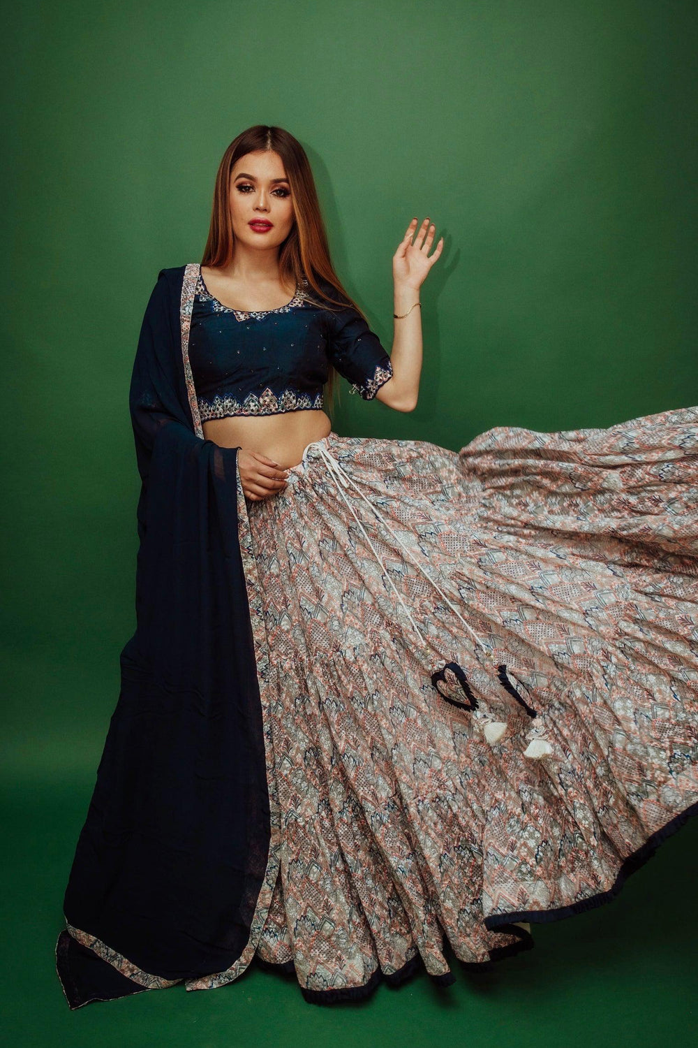 Multicolor Sequins Lehenga Set-[mirror work]-Raas