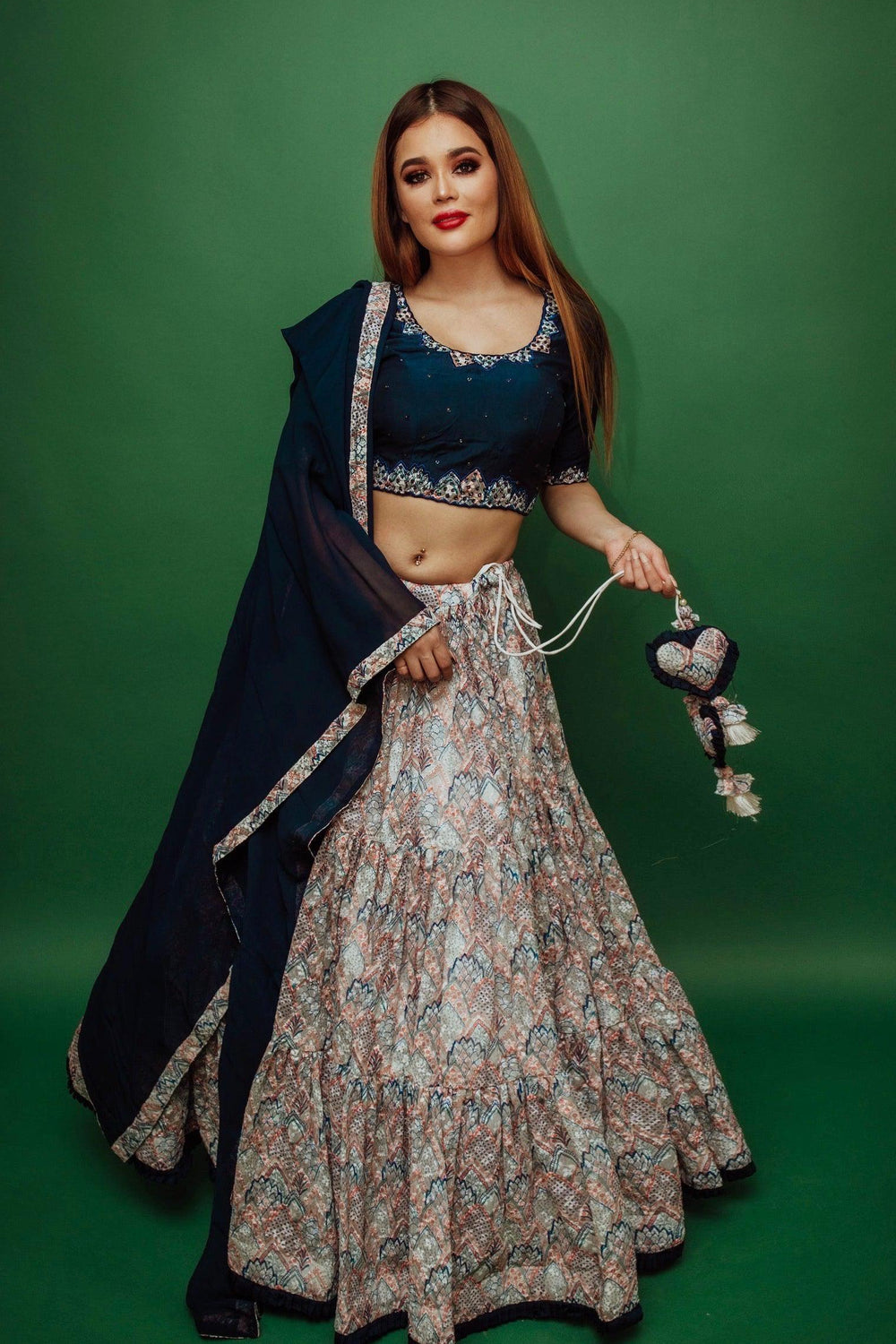 Multicolor Sequins Lehenga Set-[mirror work]-Raas