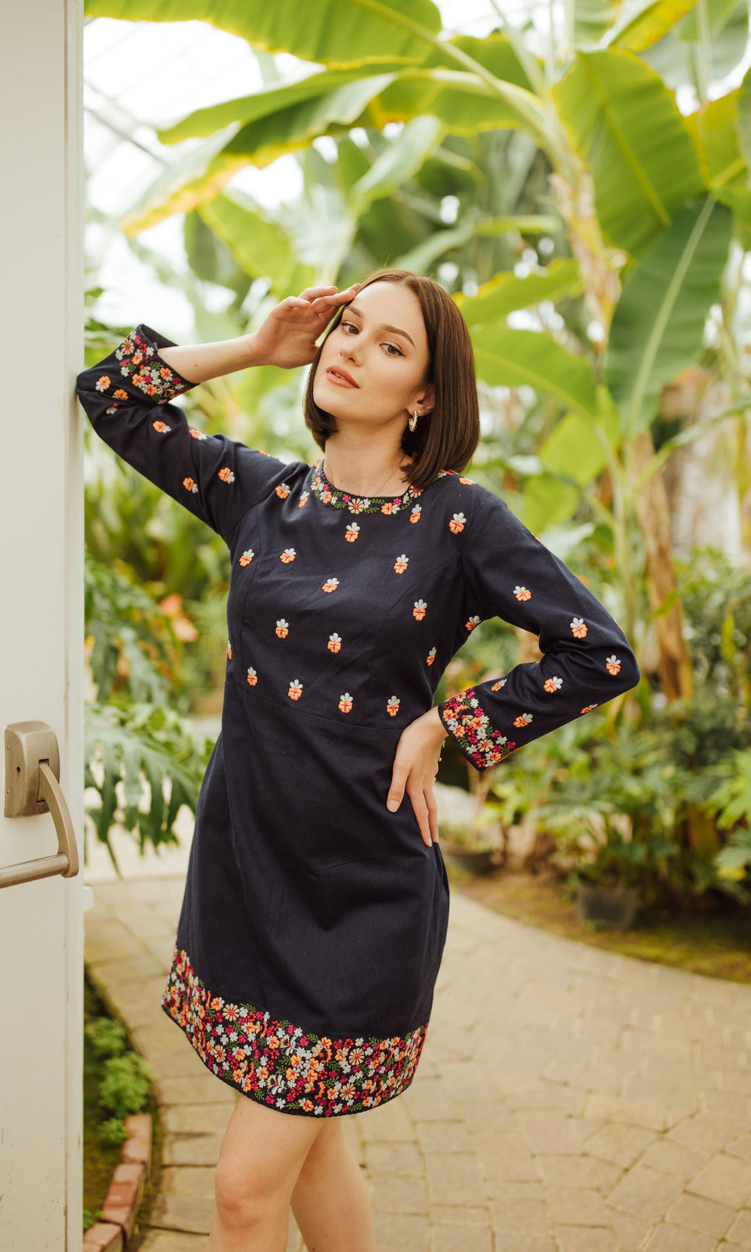Navy Mini Dress with Embroidery-Raas USA