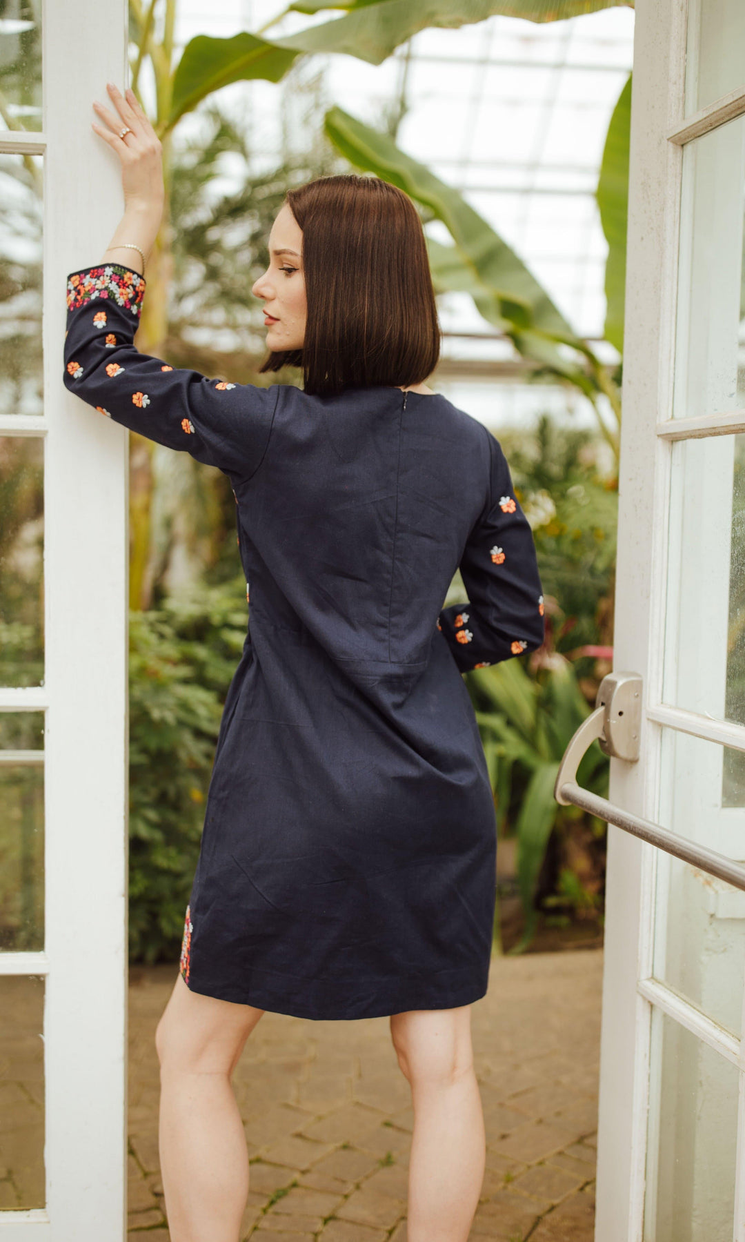 Navy Mini Dress with Embroidery-Raas USA