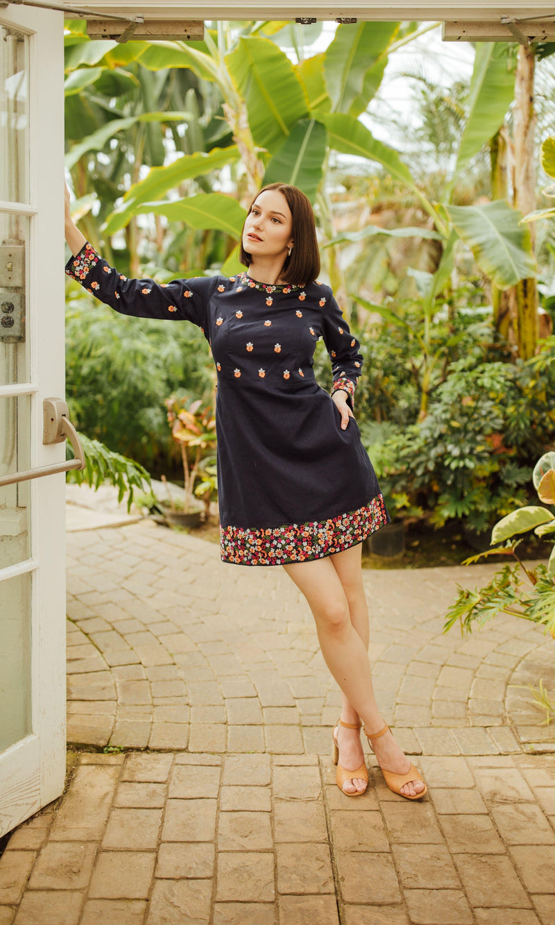 Navy Mini Dress with Embroidery dresses RAAS