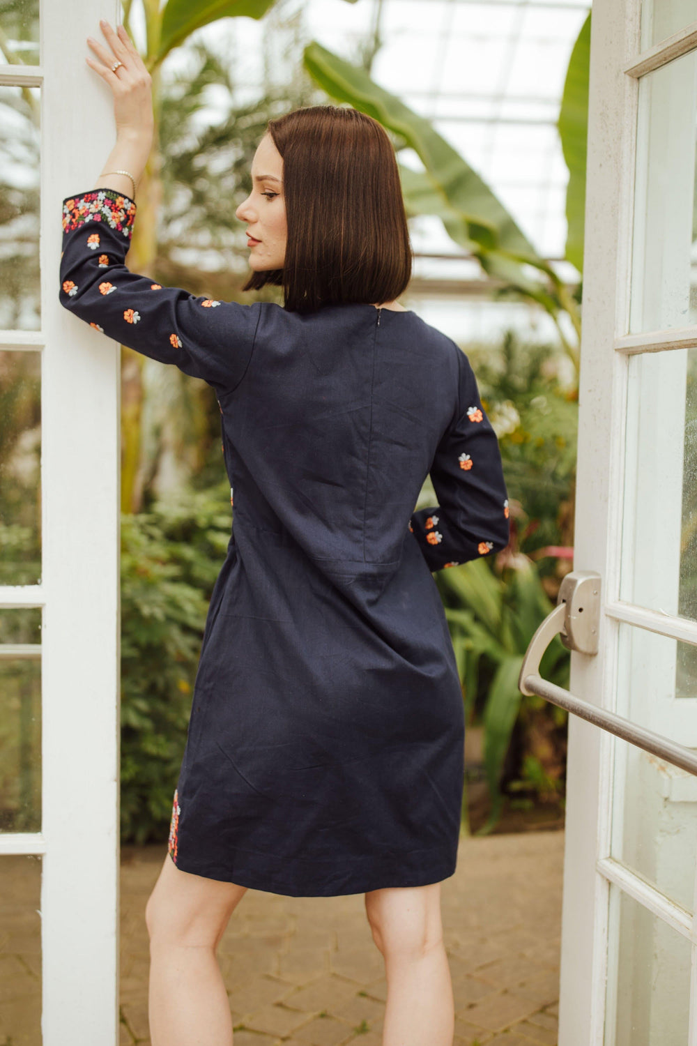 Shop Elegant Navy Mini Dress with Embroidery XS / Blue