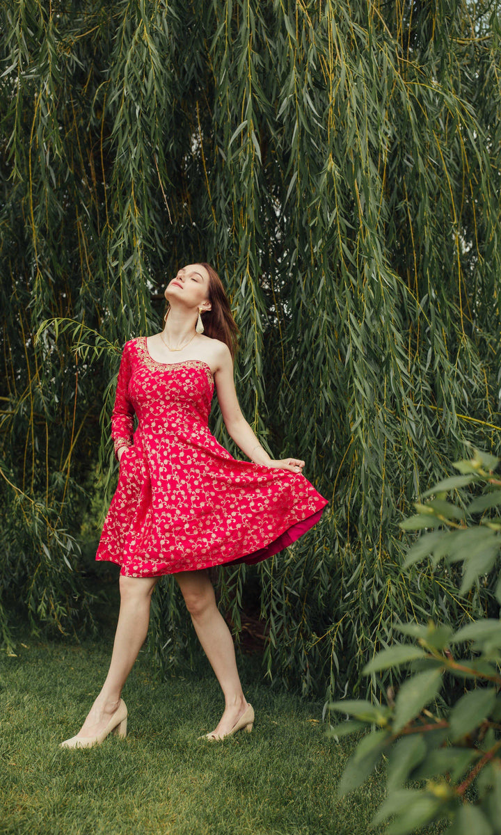 Pink One Shoulder Dress-Raas USA