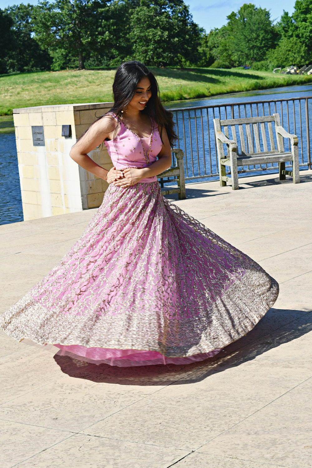 Pink Sequins Lehenga Choli — Lightweight Net & Silk Wedding Wear USA-[mehendi outfit]-Raas