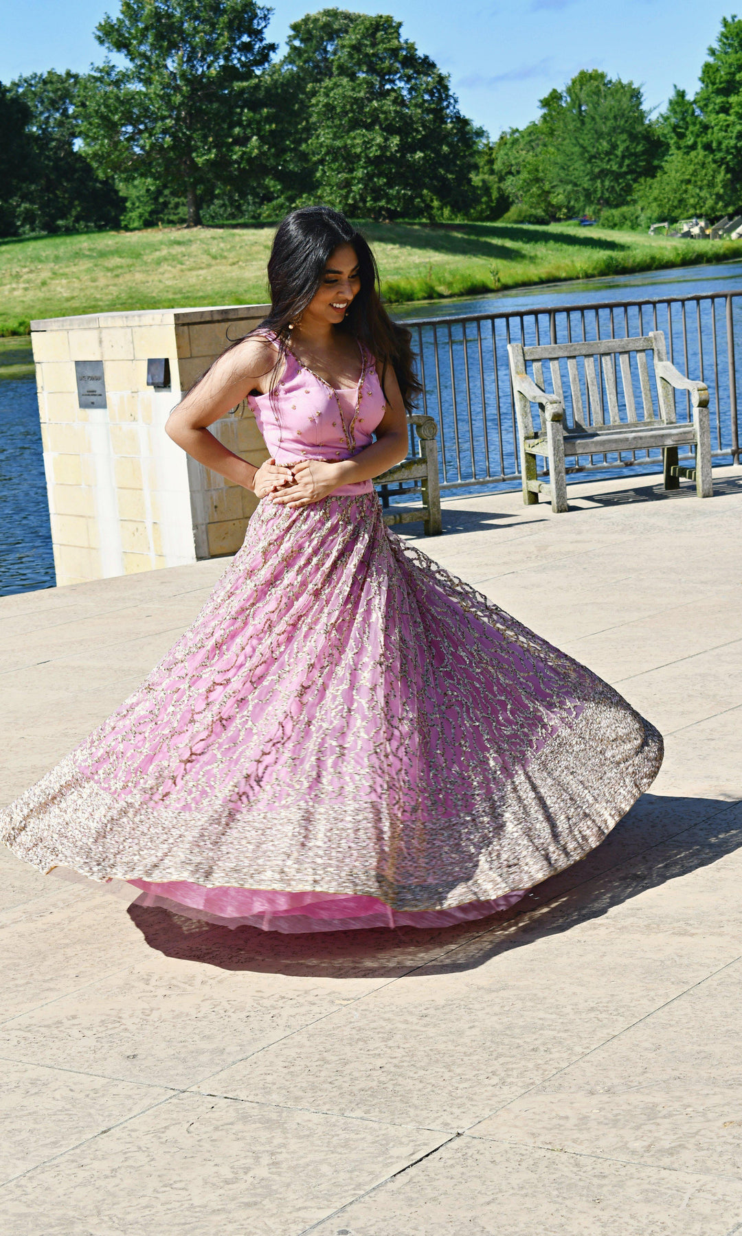 Pink Sequins Lehenga Choli — Lightweight Net & Silk Wedding Wear USA-[mehendi outfit]-Raas