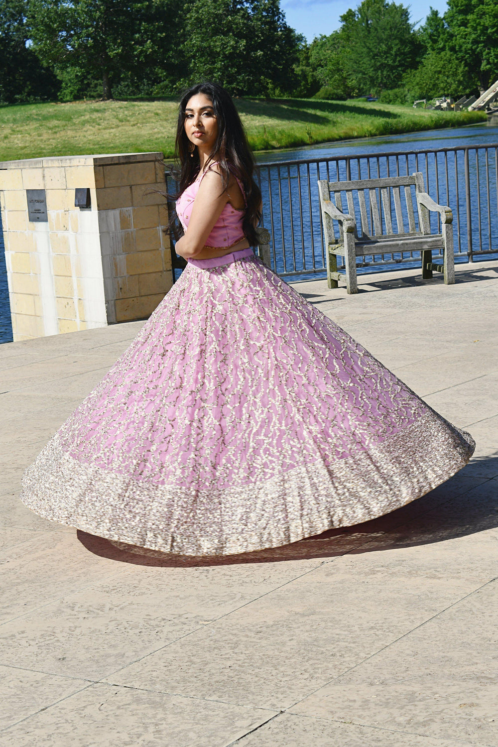 Pink Sequins Lehenga Choli — Lightweight Net & Silk Wedding Wear USA-[mehendi outfit]-Raas