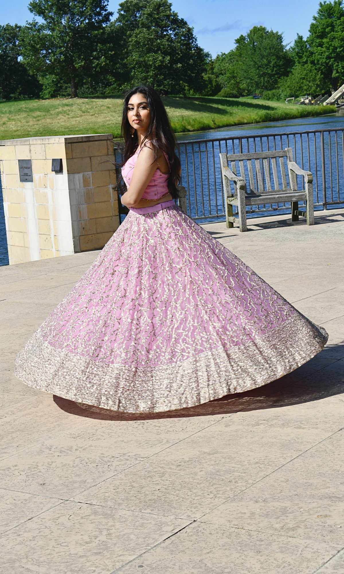 Pink Sequins Lehenga Choli — Lightweight Net & Silk Wedding Wear USA-[mehendi outfit]-Raas