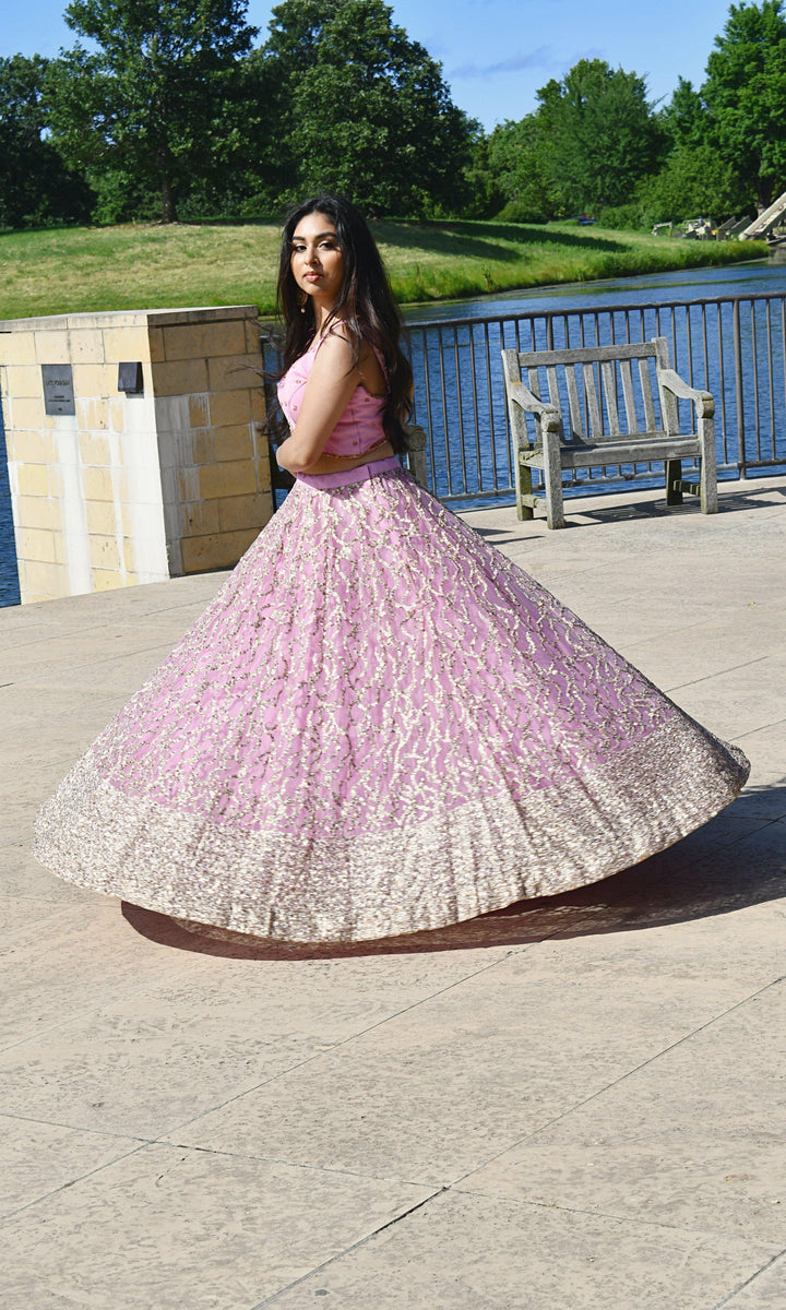 Pink Sequins Lehenga Choli — Lightweight Net & Silk Wedding Wear USA-[mehendi outfit]-Raas