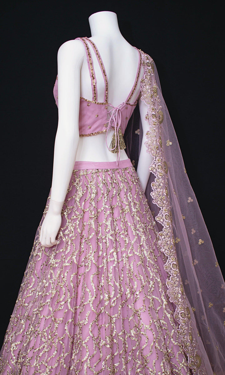 Pink Sequins Lehenga Choli — Lightweight Net & Silk Wedding Wear USA-[mehendi outfit]-Raas