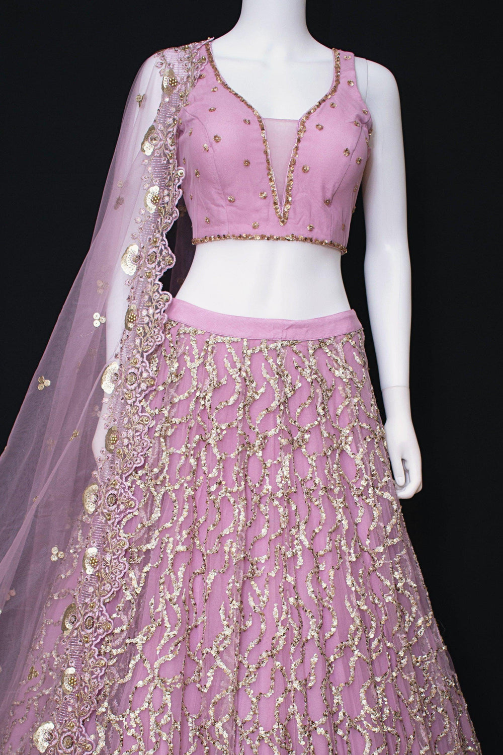 Pink Sequins Lehenga Choli — Lightweight Net & Silk Wedding Wear USA-[mehendi outfit]-Raas