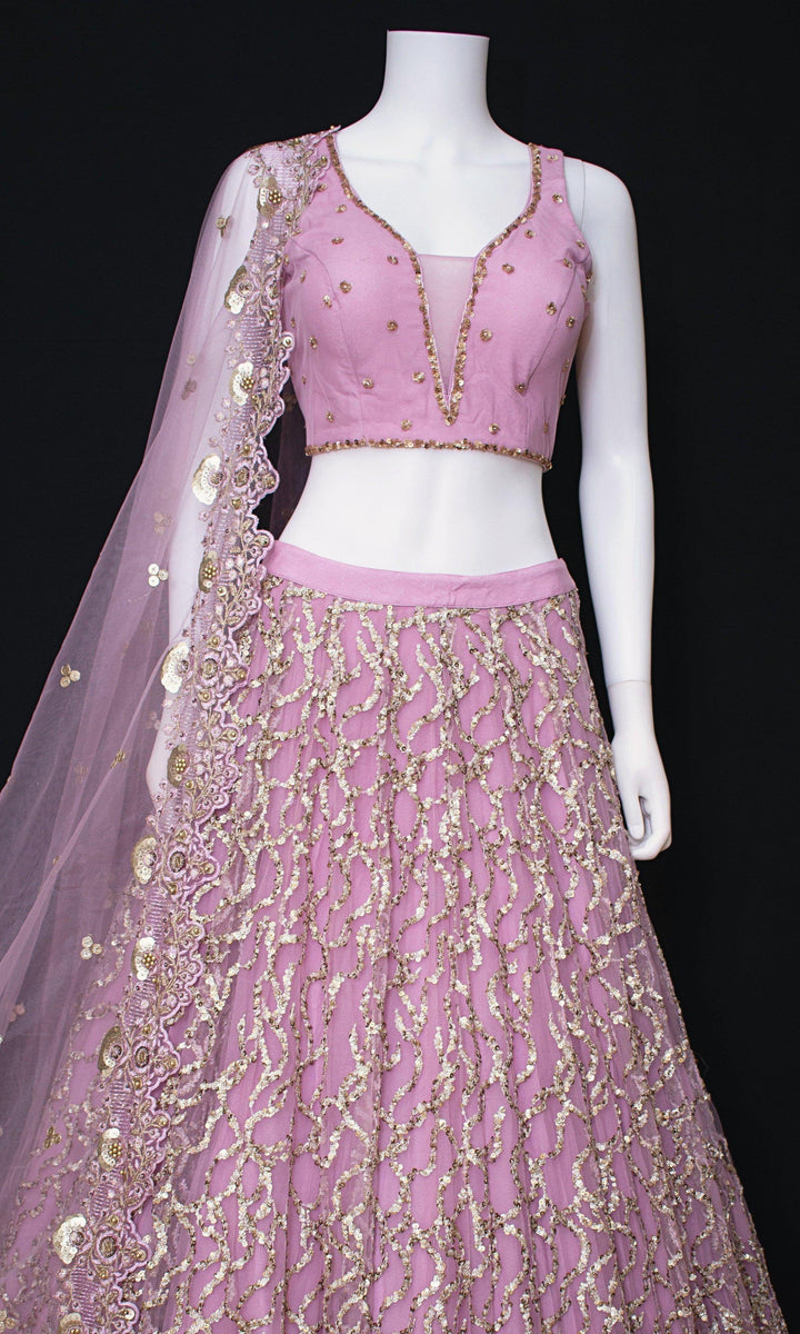 Pink Sequins Lehenga Choli — Lightweight Net & Silk Wedding Wear USA-[mehendi outfit]-Raas