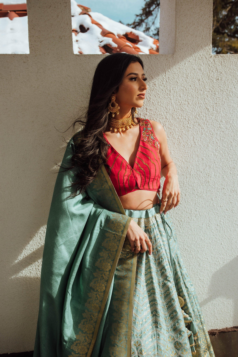 Pista Banarasi Lehenga Set-[mehendi outfit]-Raas
