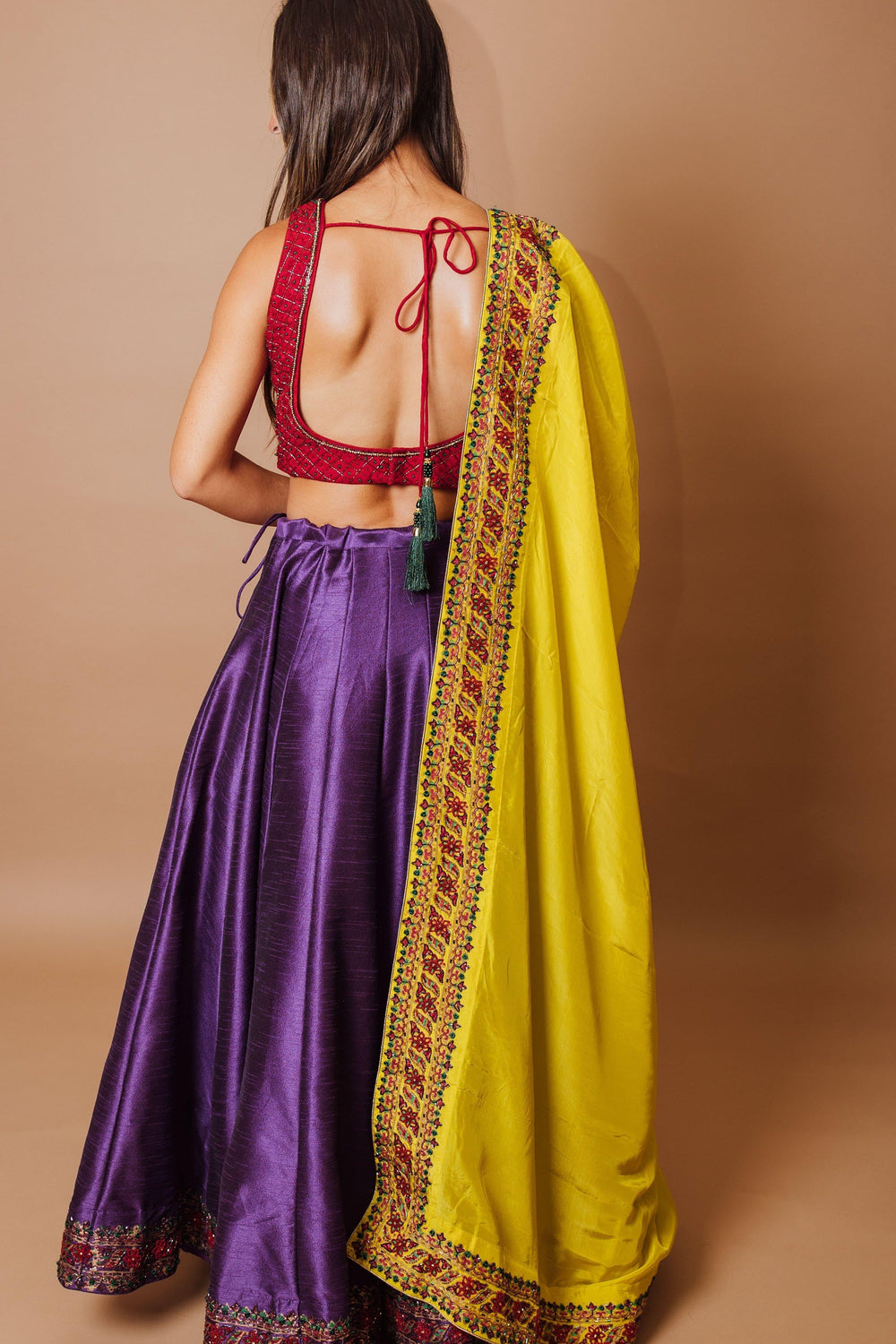 Purple and red Lehenga Choli Set with Yellow Dupatta-[haldi_outfit]-Raas