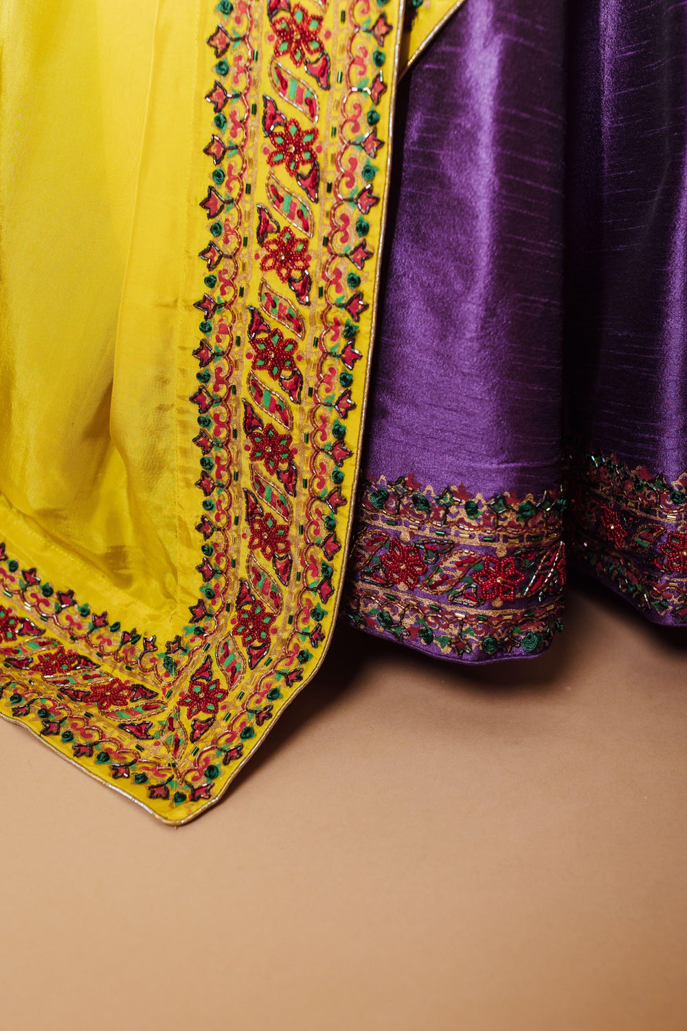 Purple and red Lehenga Choli Set with Yellow Dupatta-[haldi_outfit]-Raas