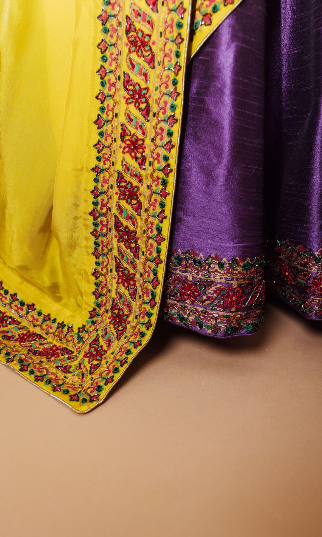 Purple and red Lehenga Choli Set with Yellow Dupatta-Raas USA