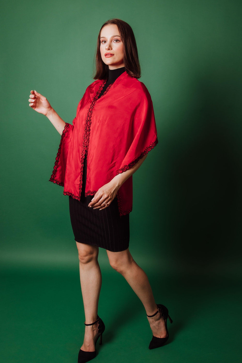 Red Silk Scarf with Embroidery scarves & stoles RAAS