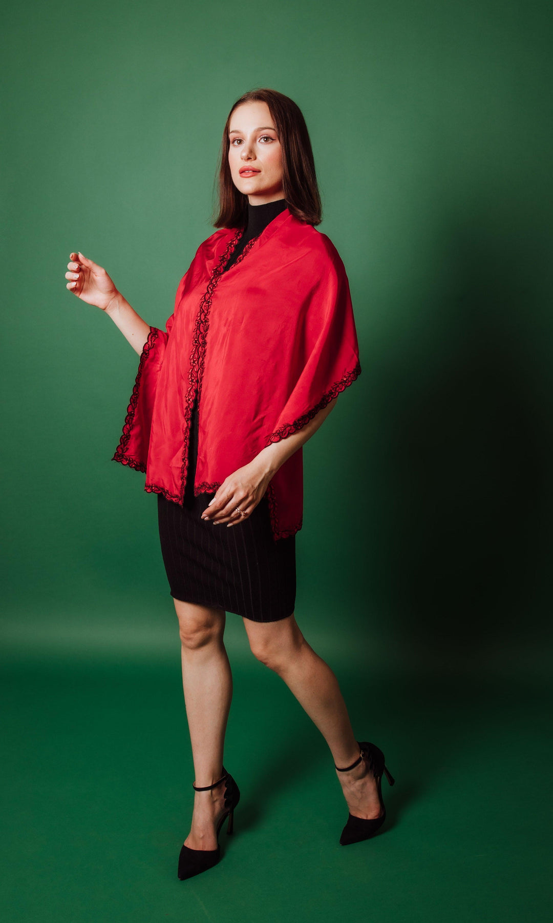 Red Silk Scarf with Embroidery-Raas USA