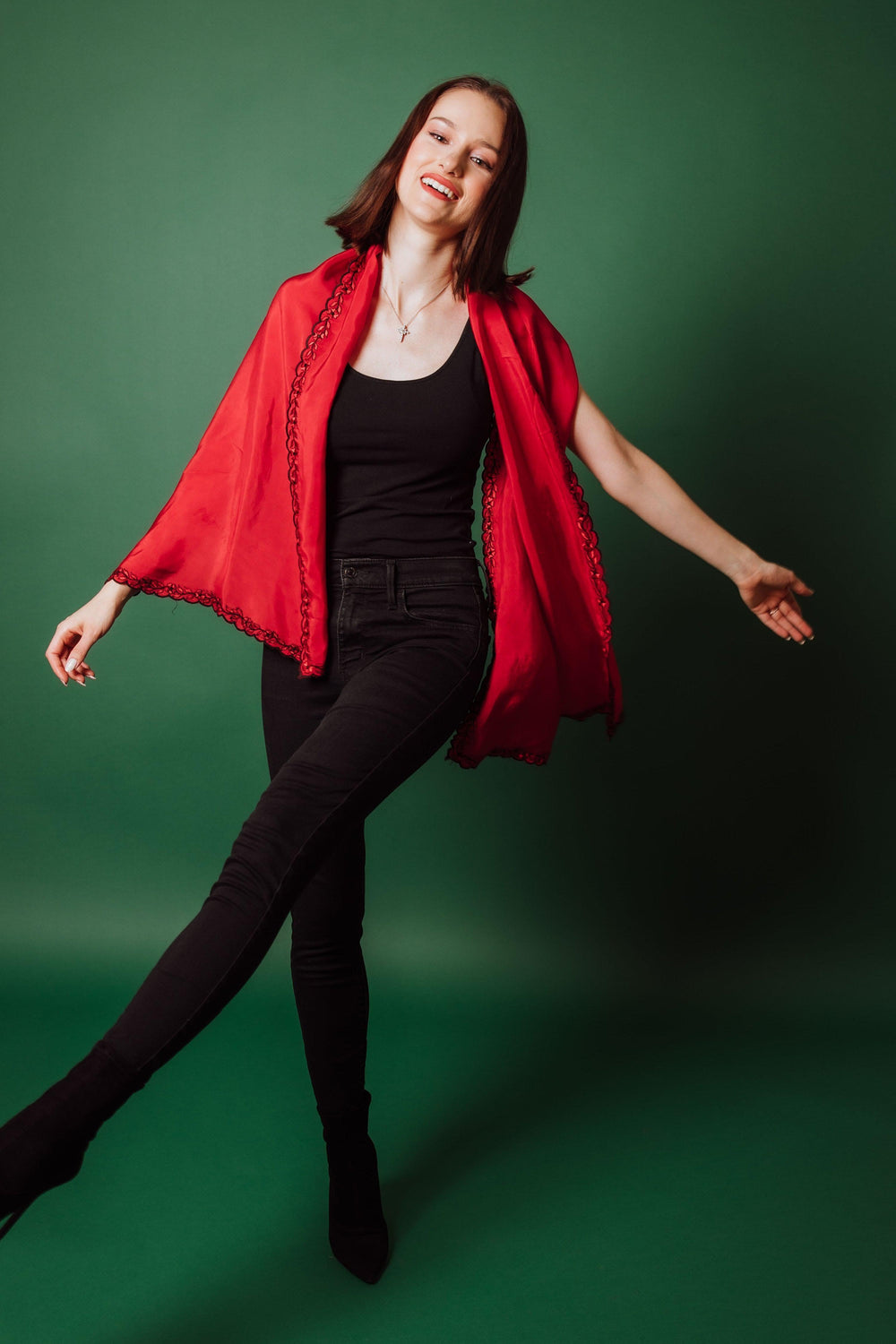 Red Silk Scarf with Embroidery scarves & stoles RAAS