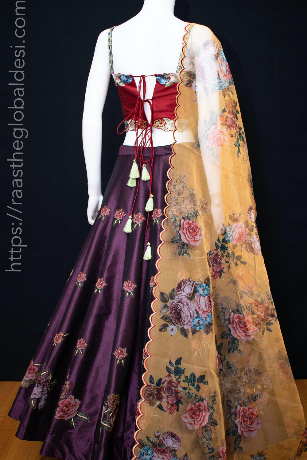 Red and Wine Floral Lehenga Choli Set-[comfort-first-design]-[lightweight]-Raas