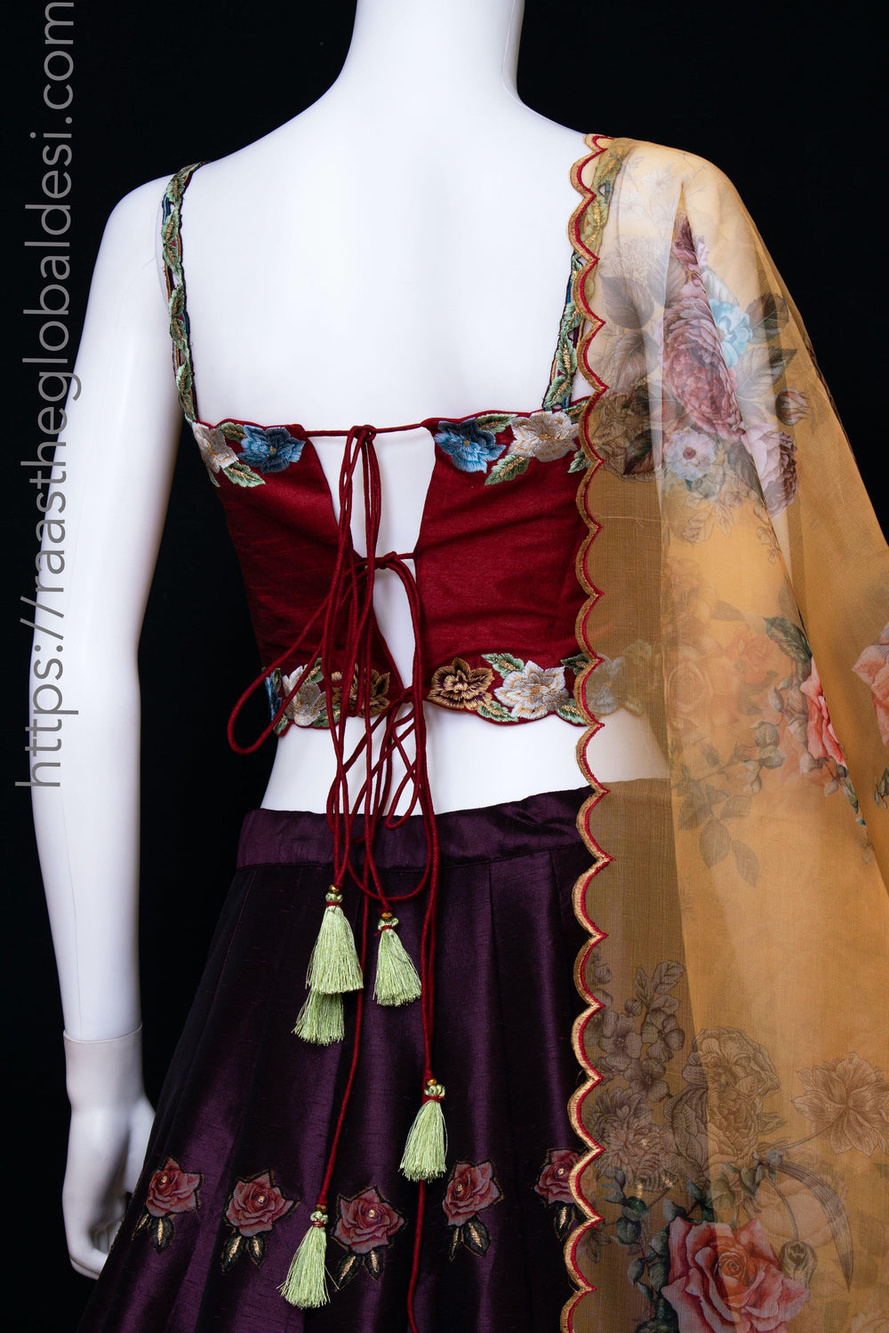 Red and Wine Floral Lehenga Choli Set-[comfort-first-design]-[lightweight]-Raas